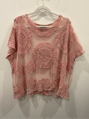 Joh Pink Mauve Floral Lace Crochet Oversized Romantic Cottagecore Womens fairy
